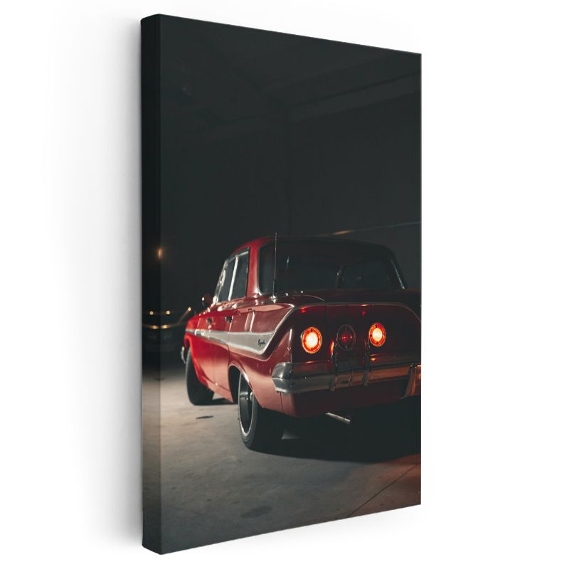 Chevrolet Impala - Gece Görünümlü Kırmızı Klasik Amerikan Arabası Kanvas Tablo