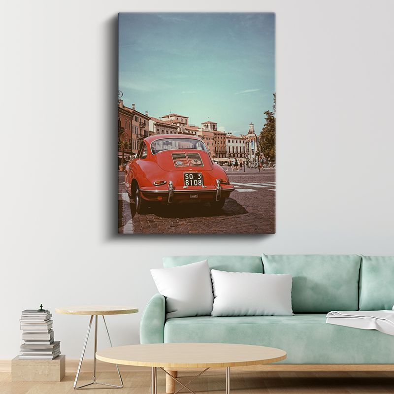 Porsche 356 - İtalyan Meydanında Kırmızı Klasik Spor Otomobil Kanvas Tablo