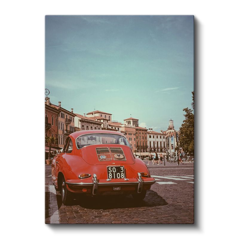Porsche 356 - İtalyan Meydanında Kırmızı Klasik Spor Otomobil Kanvas Tablo