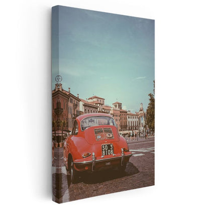 Porsche 356 - İtalyan Meydanında Kırmızı Klasik Spor Otomobil Kanvas Tablo