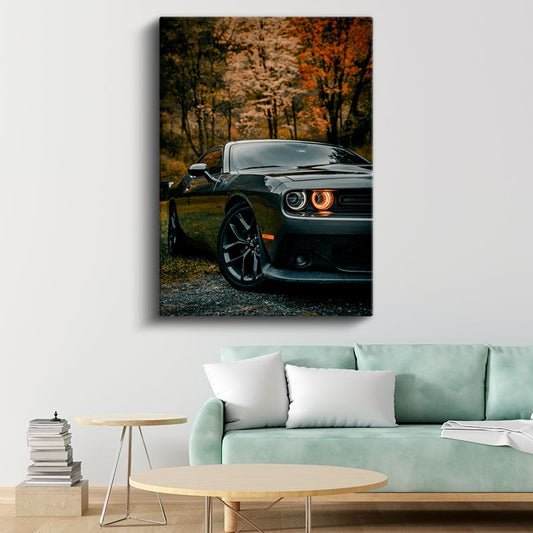 Dodge Challenger - Sonbahar Manzarasında Amerikan Kas Arabası Kanvas Tablo