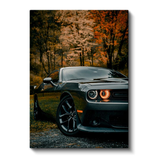 Dodge Challenger - Sonbahar Manzarasında Amerikan Kas Arabası Kanvas Tablo