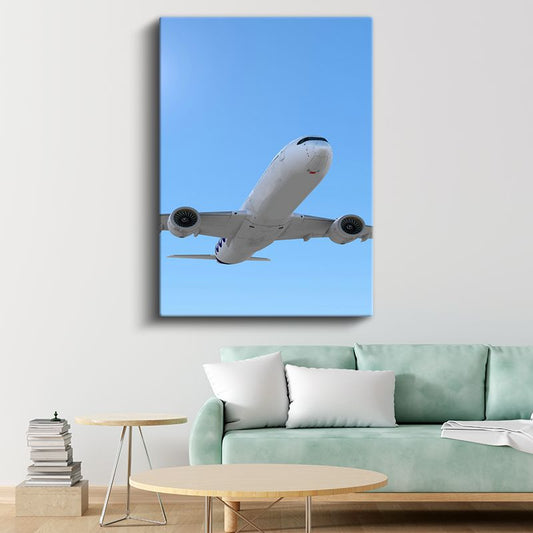 Boeing 777 - Mavi Gökyüzünde Yükselen Yolcu Uçağı Kanvas Tablo