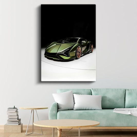 Lamborghini Sian - Yeşil Süper Spor Otomobil Kanvas Tablo