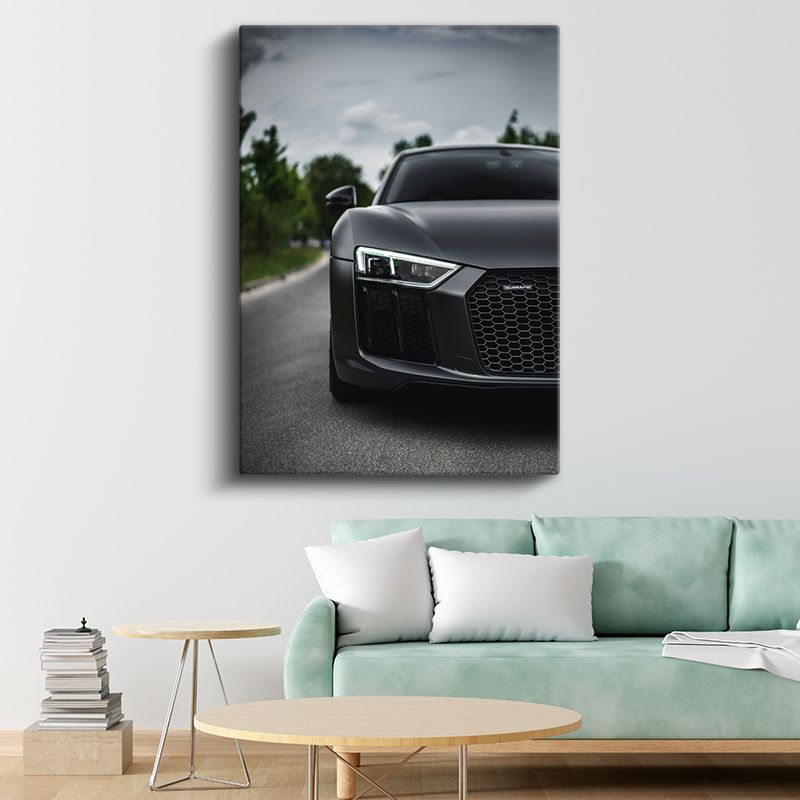 Audi R8 - Mat Siyah Spor Otomobil Ön Tasarım Kanvas Tablo