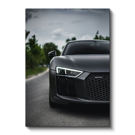 Audi R8 - Mat Siyah Spor Otomobil Ön Tasarım Kanvas Tablo