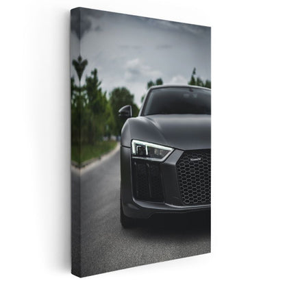 Audi R8 - Mat Siyah Spor Otomobil Ön Tasarım Kanvas Tablo