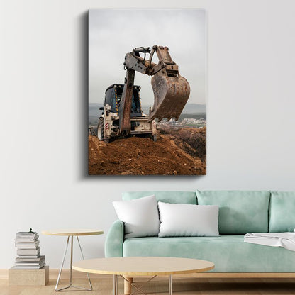 İş Makinesi - Kazıcı Kepçe İnşaat Aracı Kanvas Tablo