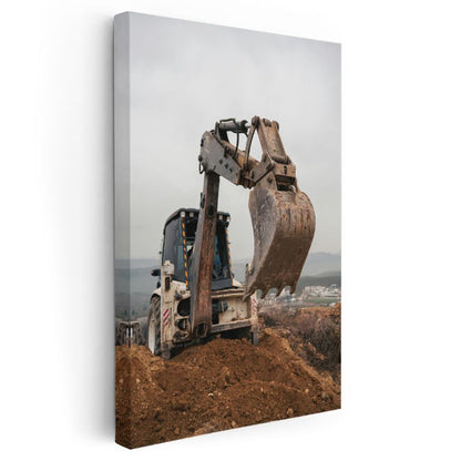 İş Makinesi - Kazıcı Kepçe İnşaat Aracı Kanvas Tablo