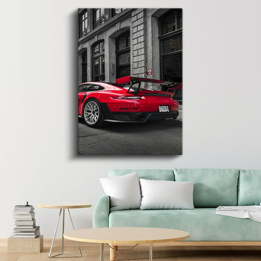 Porsche 911 GT2 RS - Kırmızı Yarış Otomobili Arka Görünüm Kanvas Tablo