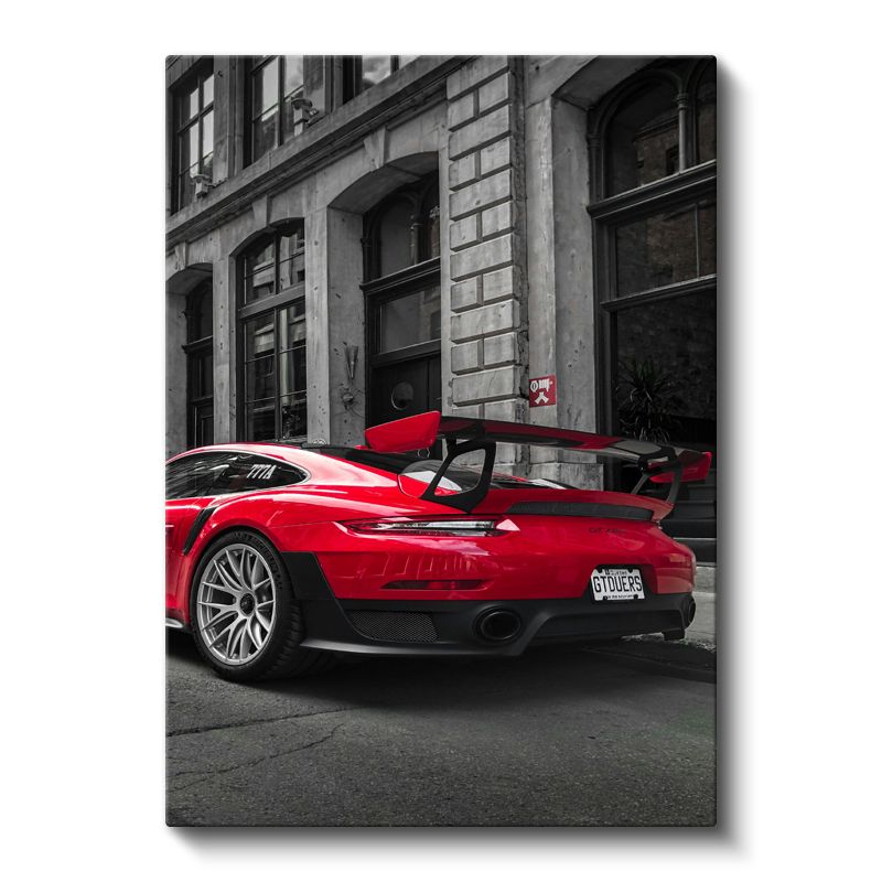 Porsche 911 GT2 RS - Kırmızı Yarış Otomobili Arka Görünüm Kanvas Tablo