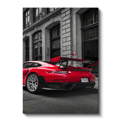 Porsche 911 GT2 RS - Kırmızı Yarış Otomobili Arka Görünüm Kanvas Tablo