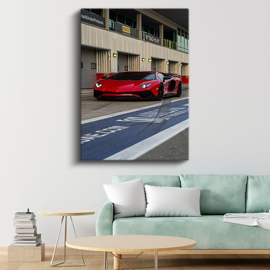 Lamborghini Aventador - Pistte Kırmızı İtalyan Boğası Kanvas Tablo