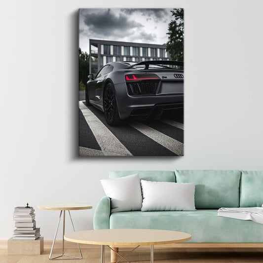 Audi R8 - Mat Siyah Alman Süper Otomobili Kanvas Tablo