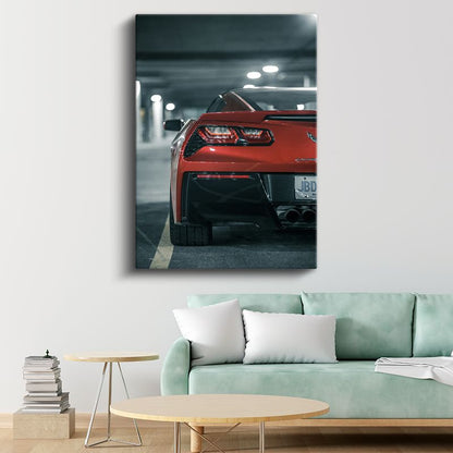 Chevrolet Corvette - Kırmızı Spor Otomobil Arka Görünüm Kanvas Tablo