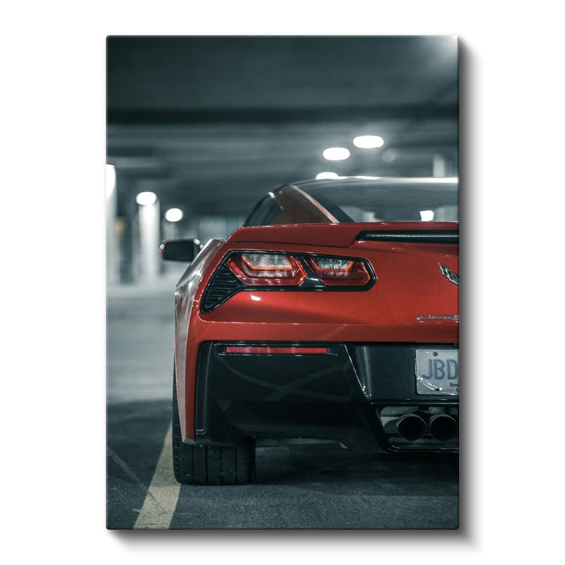 Chevrolet Corvette - Kırmızı Spor Otomobil Arka Görünüm Kanvas Tablo