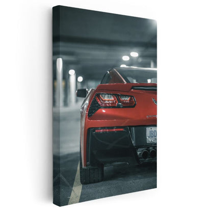 Chevrolet Corvette - Kırmızı Spor Otomobil Arka Görünüm Kanvas Tablo