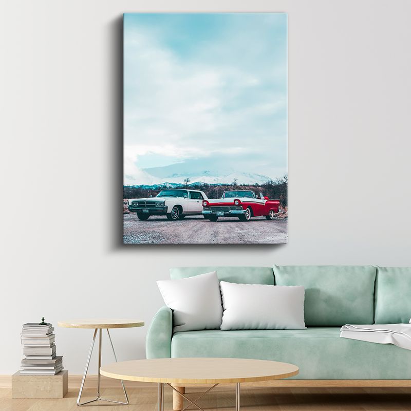Klasik Amerikan Arabaları - İkili Retro Otomobil Kanvas Tablo