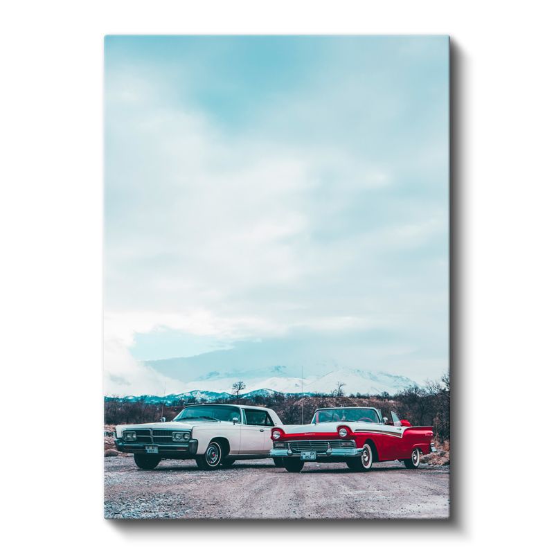 Klasik Amerikan Arabaları - İkili Retro Otomobil Kanvas Tablo