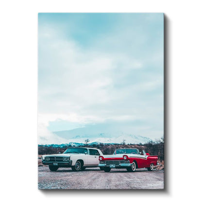 Klasik Amerikan Arabaları - İkili Retro Otomobil Kanvas Tablo