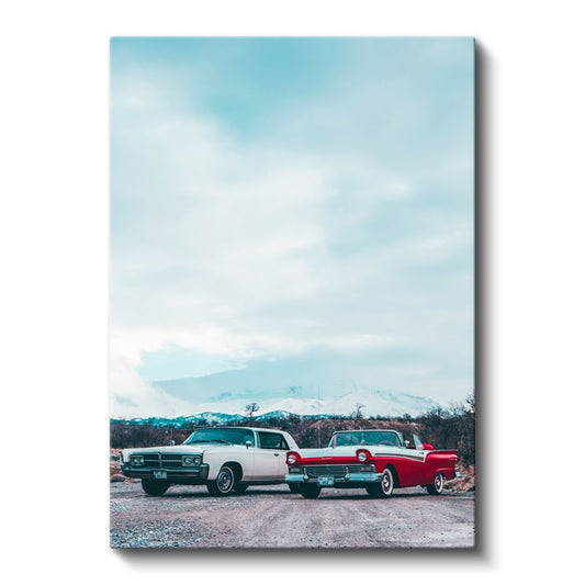 Klasik Amerikan Arabaları - İkili Retro Otomobil Kanvas Tablo