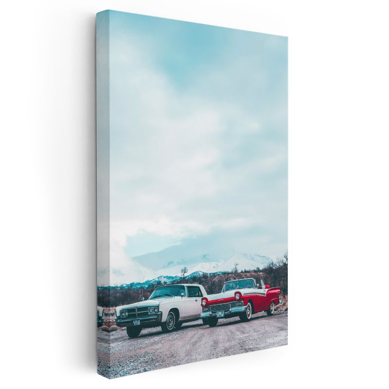 Klasik Amerikan Arabaları - İkili Retro Otomobil Kanvas Tablo
