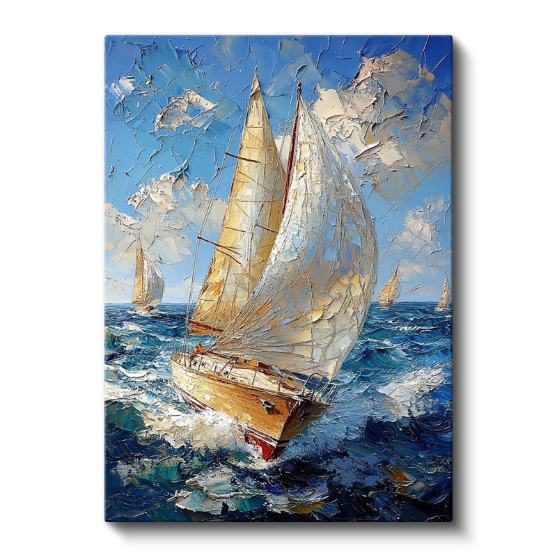 Yelkenli Tekne - Mavi Denizde Beyaz Yelkenli Kanvas Tablo