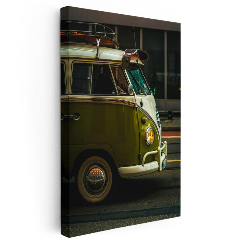 Dikey Kanvas Tablo Yeşil Beyaz Volkswagen T1 Minibüs Ön Görünüm Volkswagen Tablosu Ev Ofis Dekoru