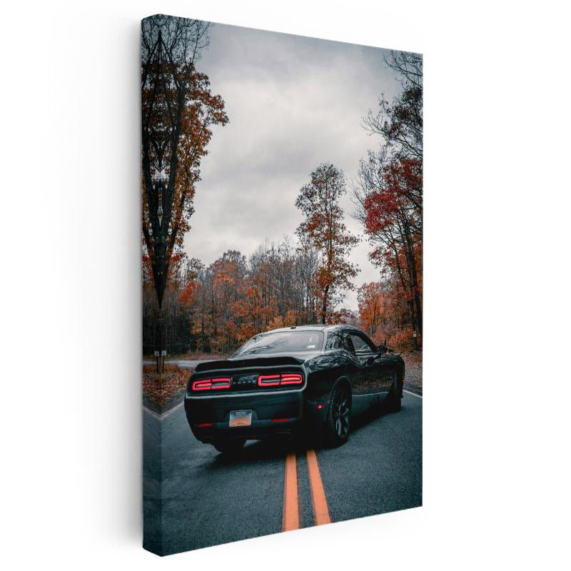 Dikey Kanvas Tablo Sonbahar Manzaralı Dodge Challenger Arka Görünüm Dodge Tablosu Ev Ofis Dekoru