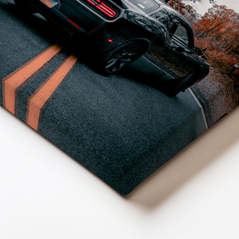 Dikey Kanvas Tablo Sonbahar Manzaralı Dodge Challenger Arka Görünüm Dodge Tablosu Ev Ofis Dekoru