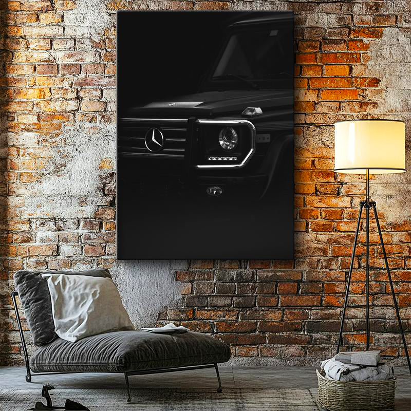 Dikey Kanvas Tablo Siyah Mercedes G Serisi Ön Far Ve Izgara Mercedes Tablosu Ev Ofis Duvar Dekoru