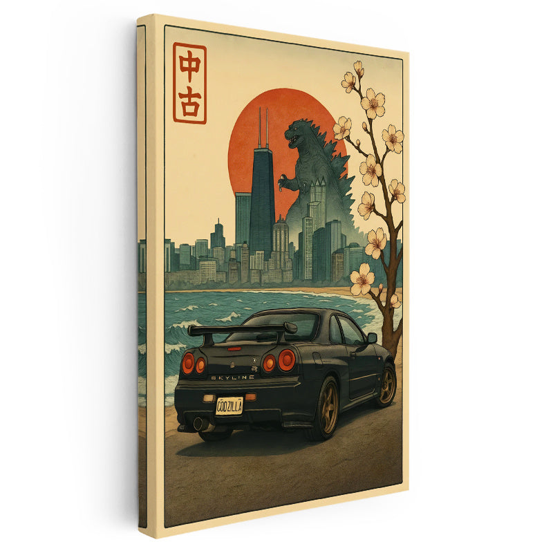 Dikey Kanvas Tablo Nissan Skyline R34 Godzilla Temalı Nissan Skyline Tablosu Ev Ofis Duvar Dekoru