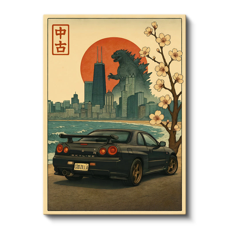 Dikey Kanvas Tablo Nissan Skyline R34 Godzilla Temalı Nissan Skyline Tablosu Ev Ofis Duvar Dekoru