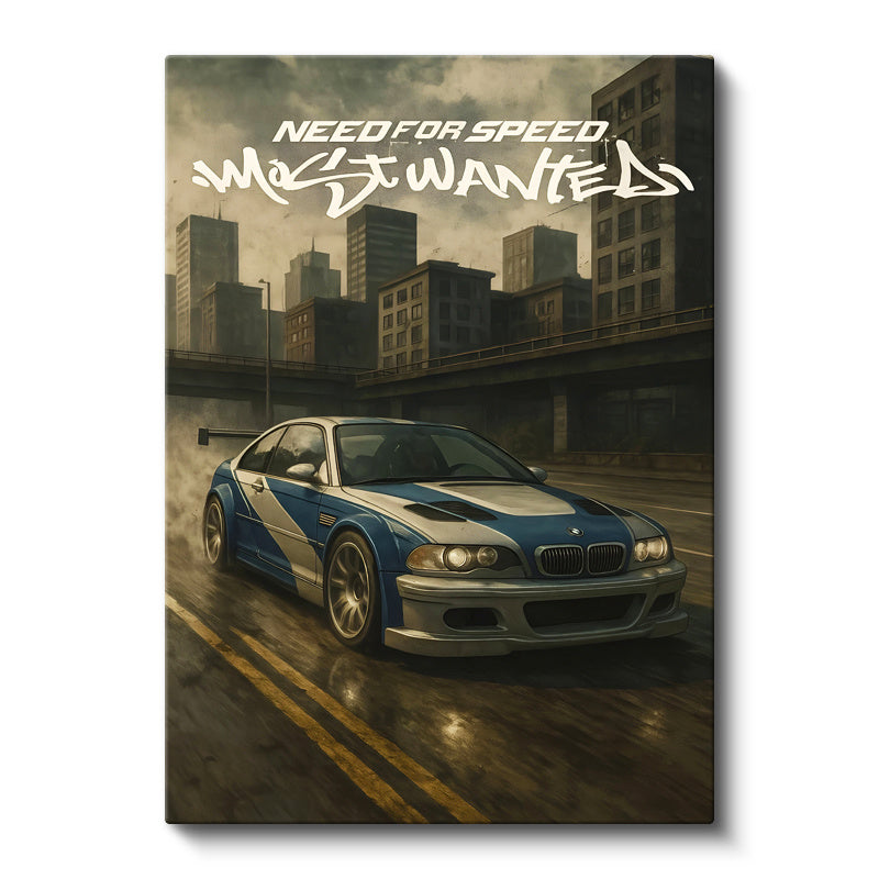 Dikey Kanvas Tablo BMW M3 GTR Most Wanted Oyun Temalı BMW Tablosu Ev Ofis Duvar Dekoru