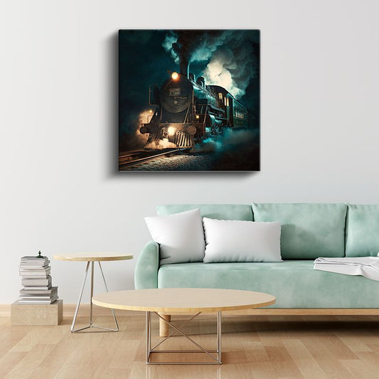 Buharlı Lokomotif - Gece Yolculuğunda Nostaljik Tren Kanvas Tablo