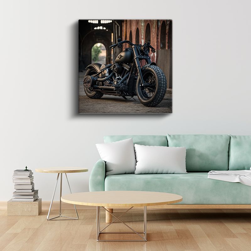 Harley-Davidson Bobber - Mat Siyah Motosiklet Efsanesi Kanvas Tablo