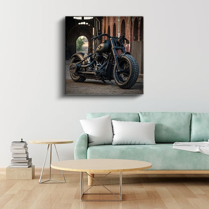 Harley-Davidson Bobber - Mat Siyah Motosiklet Efsanesi Kanvas Tablo