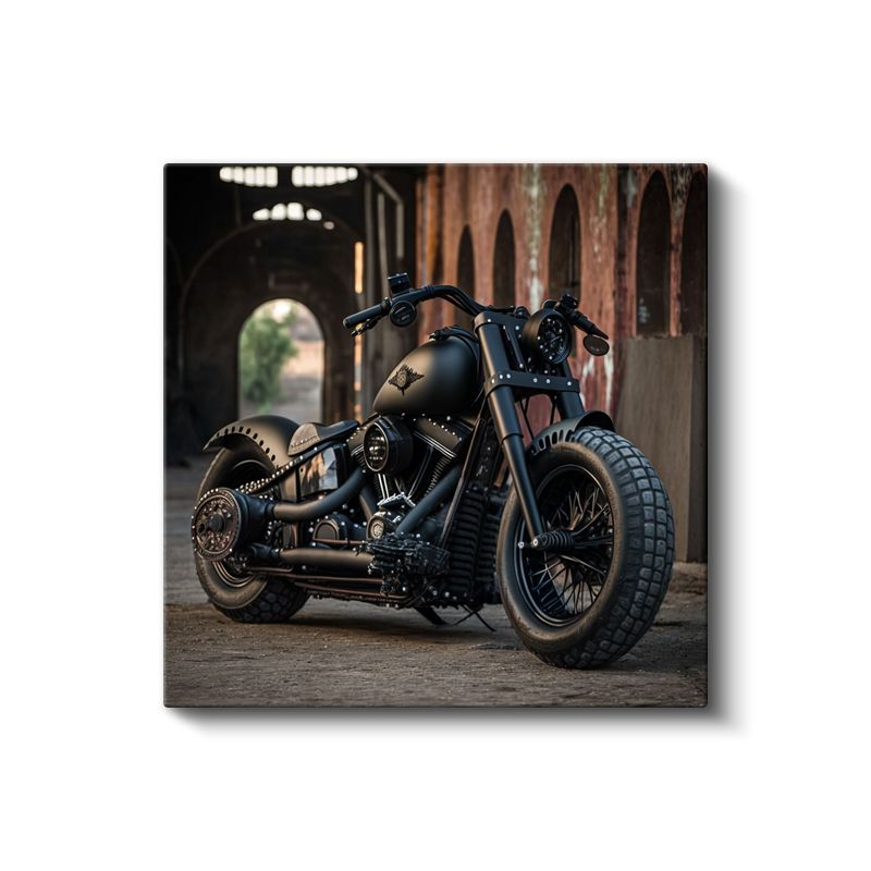 Harley-Davidson Bobber - Mat Siyah Motosiklet Efsanesi Kanvas Tablo