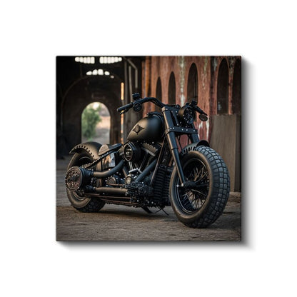 Harley-Davidson Bobber - Mat Siyah Motosiklet Efsanesi Kanvas Tablo