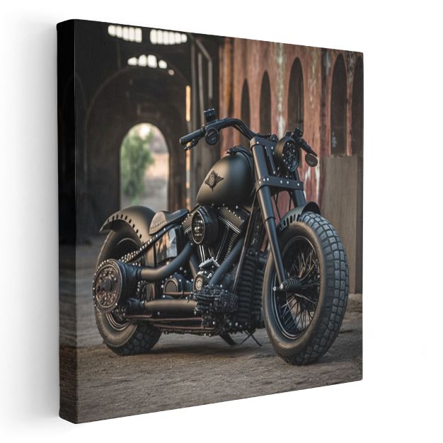Harley-Davidson Bobber - Mat Siyah Motosiklet Efsanesi Kanvas Tablo