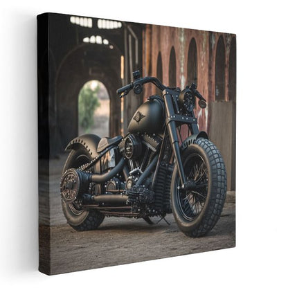 Harley-Davidson Bobber - Mat Siyah Motosiklet Efsanesi Kanvas Tablo