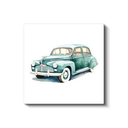Klasik Amerikan Sedan - Turkuaz Suluboya Tasarım Kanvas Tablo