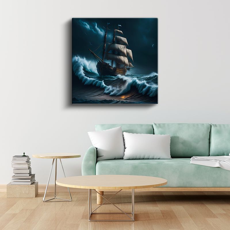 Yelkenli Gemi - Fırtınalı Denizde Mücadele Kanvas Tablo