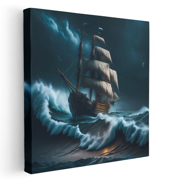 Yelkenli Gemi - Fırtınalı Denizde Mücadele Kanvas Tablo