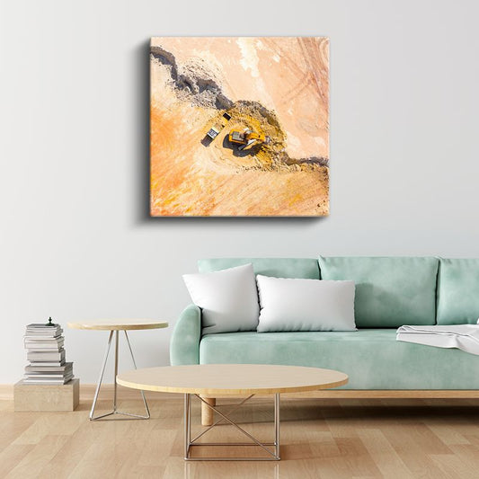 İş Makineleri - Havadan Ekskavatör Görünümü Kanvas Tablo