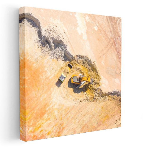 İş Makineleri - Havadan Ekskavatör Görünümü Kanvas Tablo