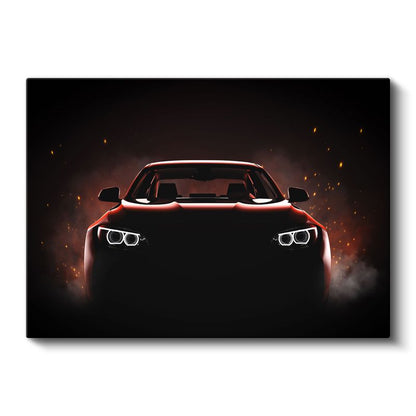 BMW Sedan - Karanlıkta Parlayan Farlar Kanvas Tablo