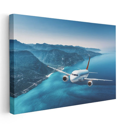 Yolcu Uçağı - Mavi Deniz Üzerinde Seyahat Kanvas Tablo