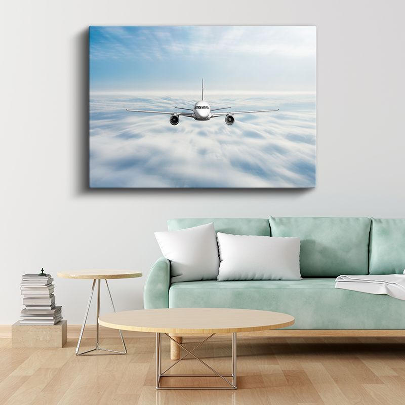 Yolcu Uçağı - Bulutlar Arasında Ön Görünüm Kanvas Tablo