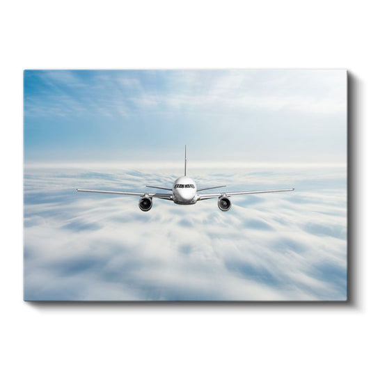 Yolcu Uçağı - Bulutlar Arasında Ön Görünüm Kanvas Tablo